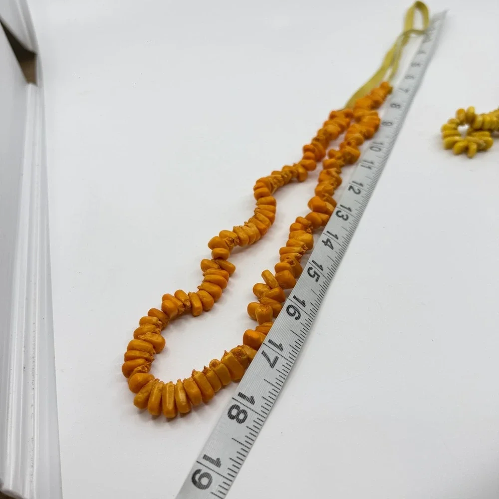 Necklace Lot 3 Vintage Boho Statement Chunky Bead Ribbon Tie Orange Yellow Green